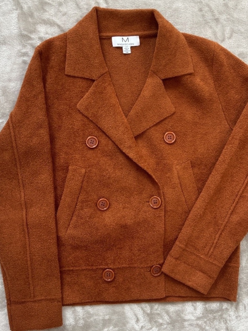 Madison Orange Double-Breasted Wool Blend Sweater NWT